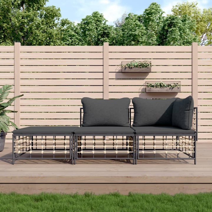 6-Tlg. Garten-Lounge-Set Mit Kissen Anthrazit Poly Rattan