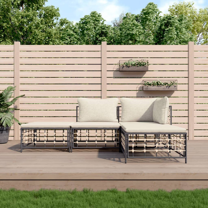 6-Tlg. Garten-Lounge-Set Mit Kissen Anthrazit Poly Rattan