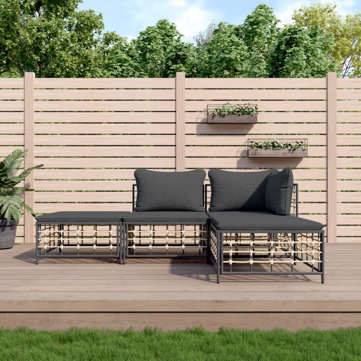 6-Tlg. Garten-Lounge-Set Mit Kissen Anthrazit Poly Rattan