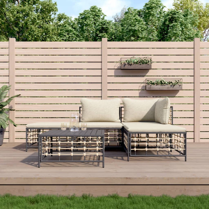 6-Tlg. Garten-Lounge-Set Mit Kissen Anthrazit Poly Rattan