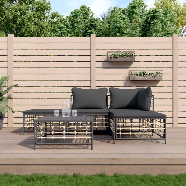 6-Tlg. Garten-Lounge-Set Mit Kissen Anthrazit Poly Rattan