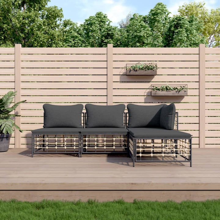 6-Tlg. Garten-Lounge-Set Mit Kissen Anthrazit Poly Rattan