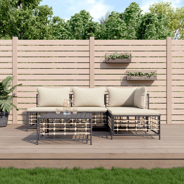 6-Tlg. Garten-Lounge-Set Mit Kissen Anthrazit Poly Rattan