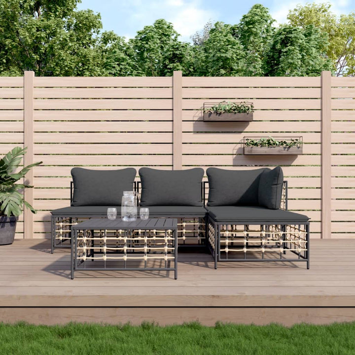 6-Tlg. Garten-Lounge-Set Mit Kissen Anthrazit Poly Rattan