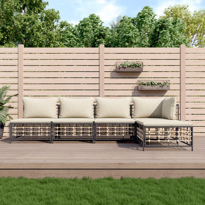 6-Tlg. Garten-Lounge-Set Mit Kissen Anthrazit Poly Rattan