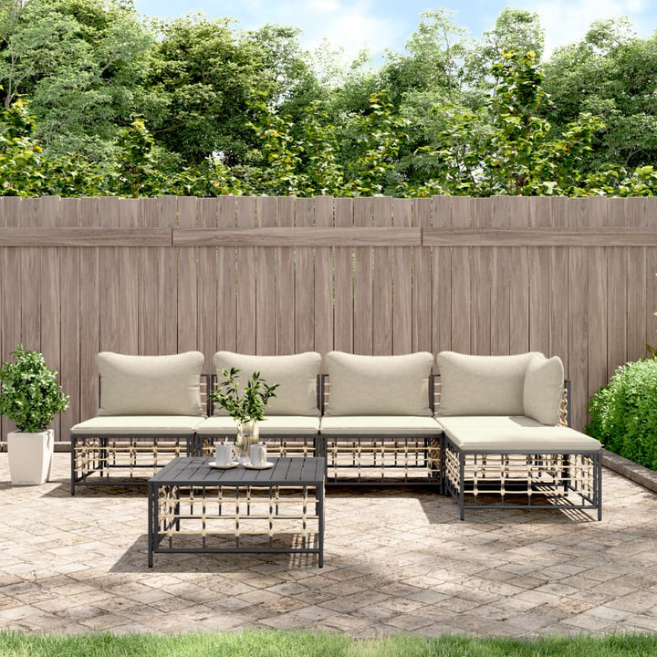 6-Tlg. Garten-Lounge-Set Mit Kissen Anthrazit Poly Rattan