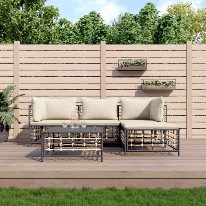 6-Tlg. Garten-Lounge-Set Mit Kissen Anthrazit Poly Rattan