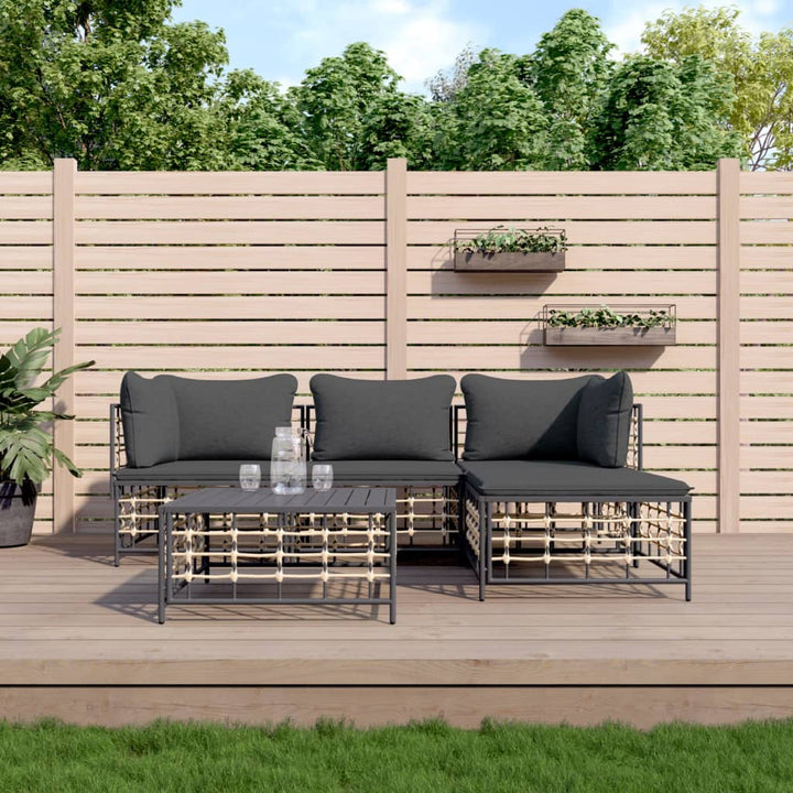 6-Tlg. Garten-Lounge-Set Mit Kissen Anthrazit Poly Rattan