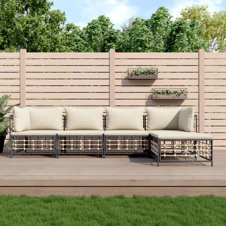 6-Tlg. Garten-Lounge-Set Mit Kissen Anthrazit Poly Rattan