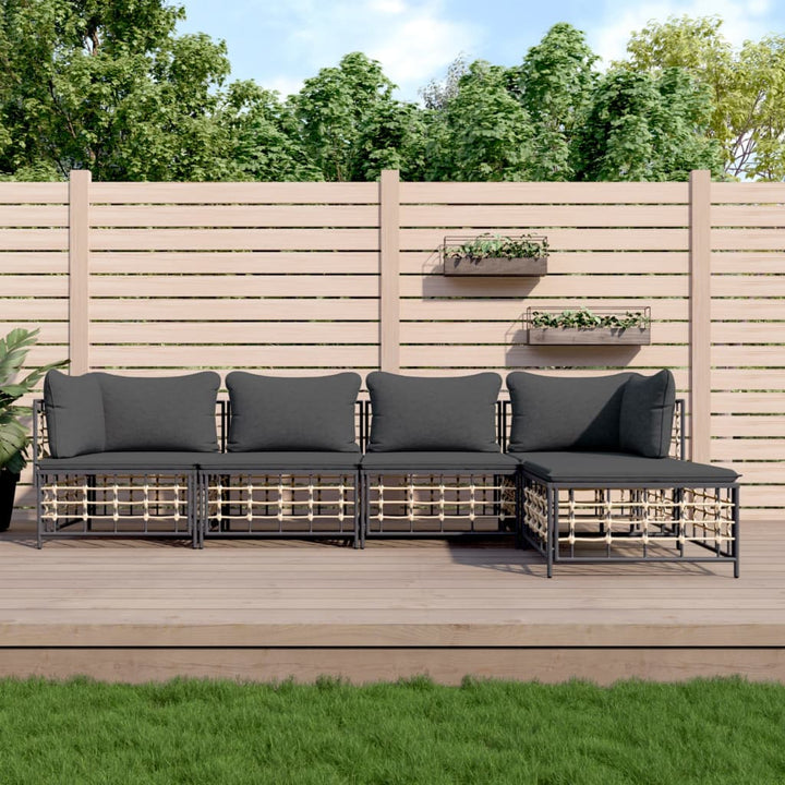 6-Tlg. Garten-Lounge-Set Mit Kissen Anthrazit Poly Rattan