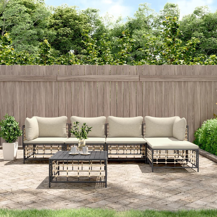 6-Tlg. Garten-Lounge-Set Mit Kissen Anthrazit Poly Rattan