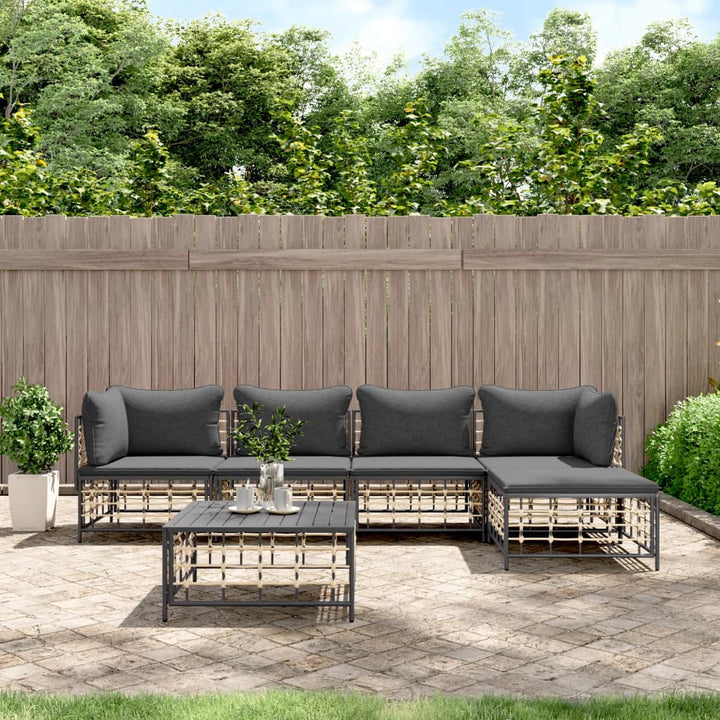 6-Tlg. Garten-Lounge-Set Mit Kissen Anthrazit Poly Rattan