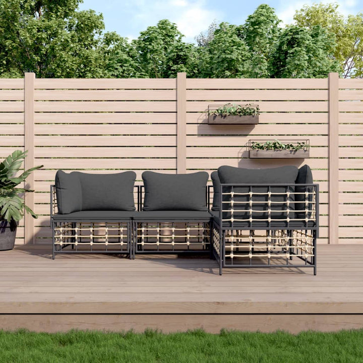 6-Tlg. Garten-Lounge-Set Mit Kissen Anthrazit Poly Rattan