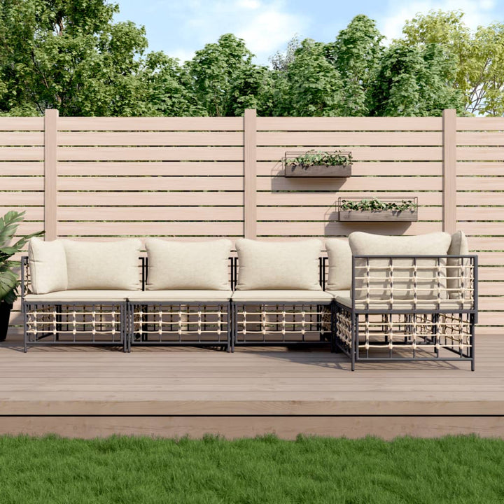 6-Tlg. Garten-Lounge-Set Mit Kissen Anthrazit Poly Rattan