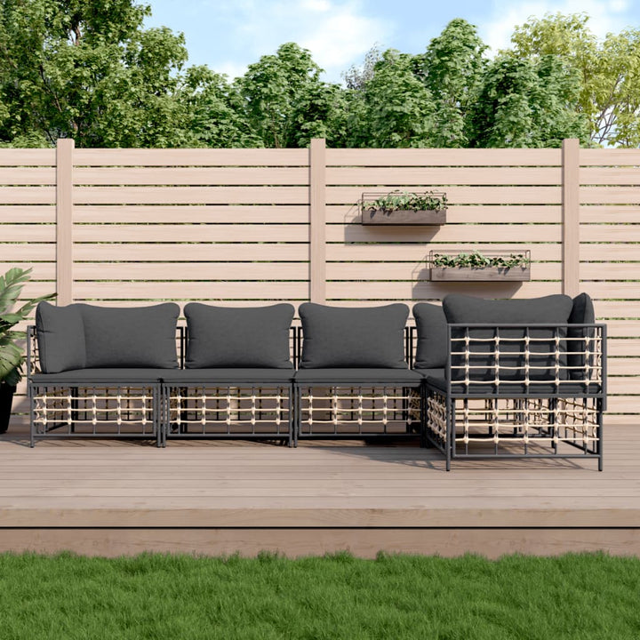 6-Tlg. Garten-Lounge-Set Mit Kissen Anthrazit Poly Rattan