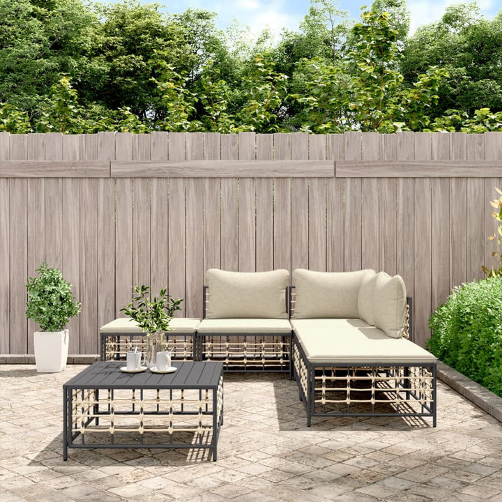 6-Tlg. Garten-Lounge-Set Mit Kissen Anthrazit Poly Rattan