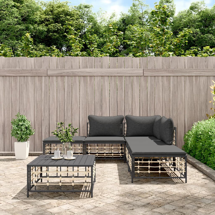 6-Tlg. Garten-Lounge-Set Mit Kissen Anthrazit Poly Rattan