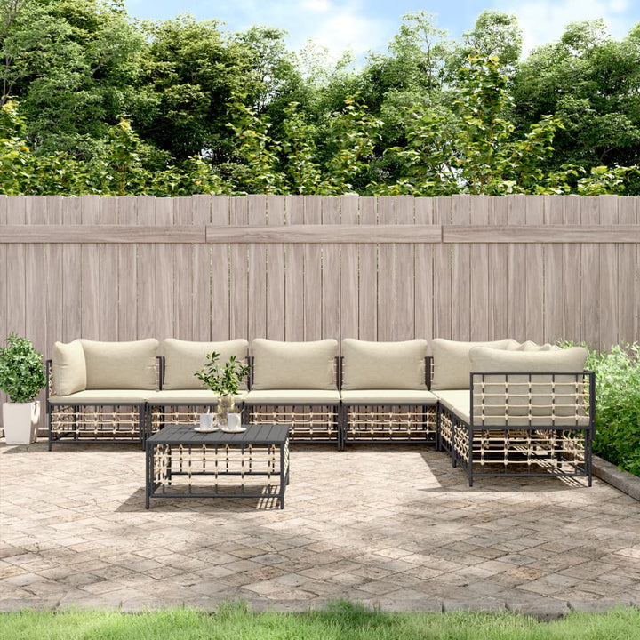 6-Tlg. Garten-Lounge-Set Mit Kissen Anthrazit Poly Rattan