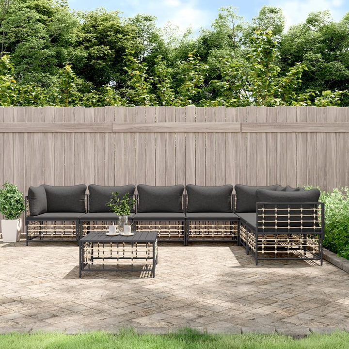 6-Tlg. Garten-Lounge-Set Mit Kissen Anthrazit Poly Rattan