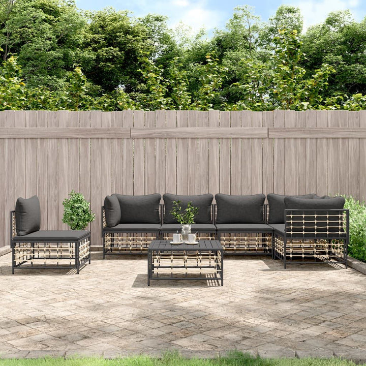 8-Tlg. Garten-Lounge-Set Mit Kissen Anthrazit Poly Rattan