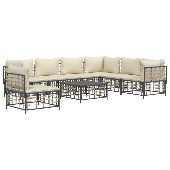 8-Tlg. Garten-Lounge-Set Mit Kissen Anthrazit Poly Rattan