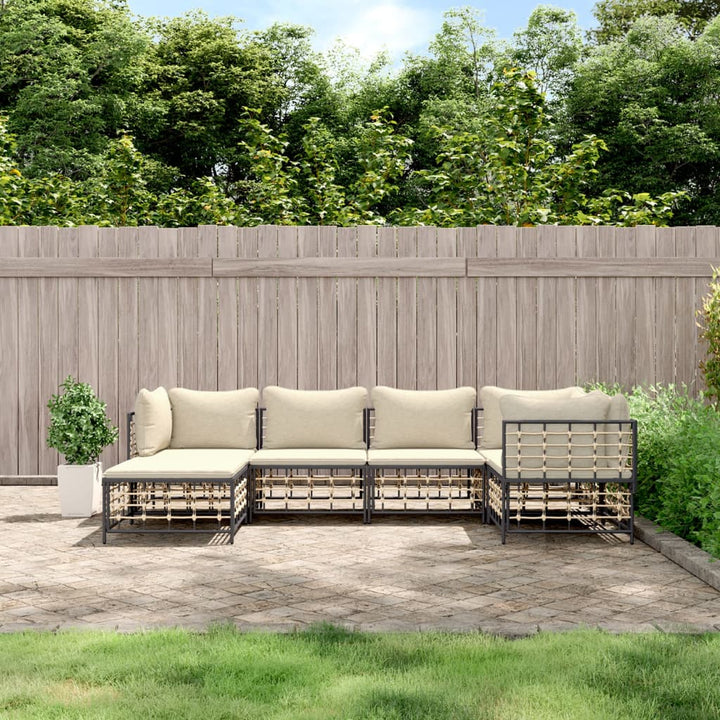 9-Tlg. Garten-Lounge-Set Mit Kissen Anthrazit Poly Rattan