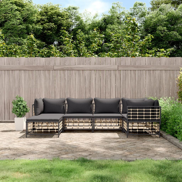 9-Tlg. Garten-Lounge-Set Mit Kissen Anthrazit Poly Rattan