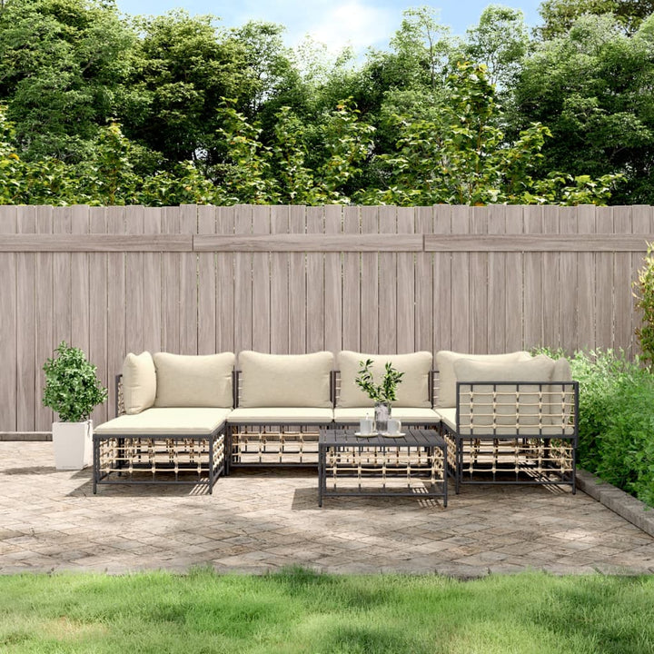 9-Tlg. Garten-Lounge-Set Mit Kissen Anthrazit Poly Rattan