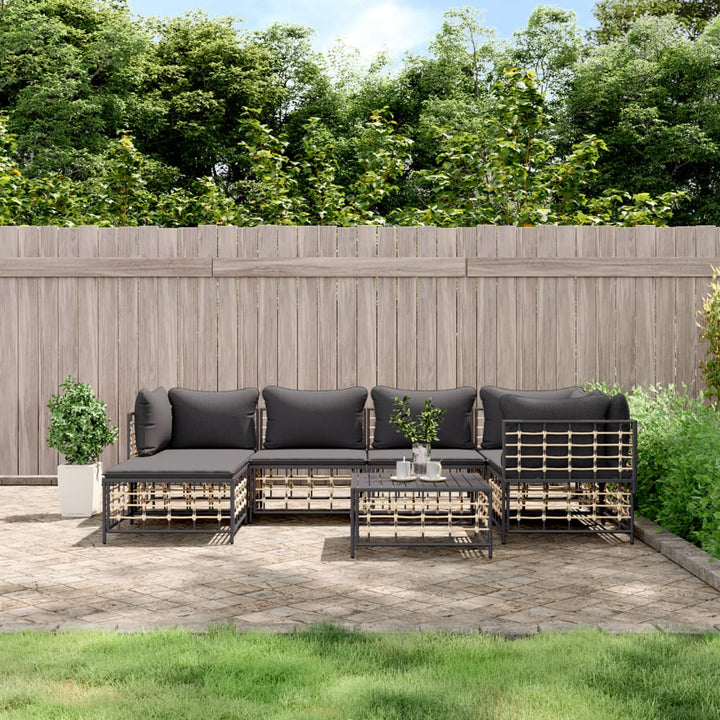 9-Tlg. Garten-Lounge-Set Mit Kissen Anthrazit Poly Rattan