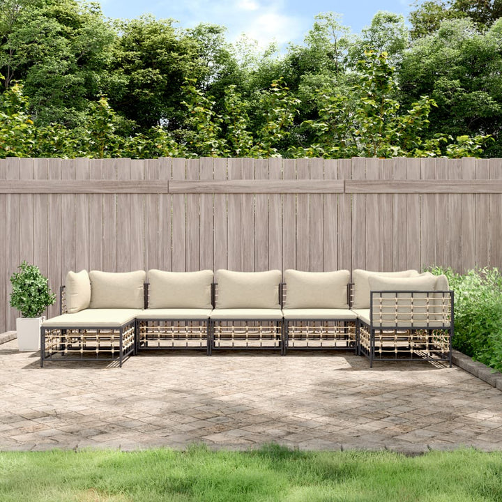 9-Tlg. Garten-Lounge-Set Mit Kissen Anthrazit Poly Rattan