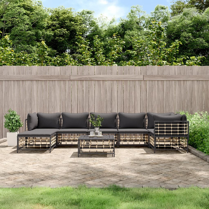 9-Tlg. Garten-Lounge-Set Mit Kissen Anthrazit Poly Rattan