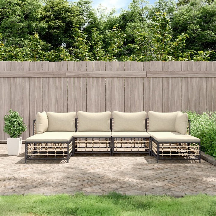 9-Tlg. Garten-Lounge-Set Mit Kissen Anthrazit Poly Rattan