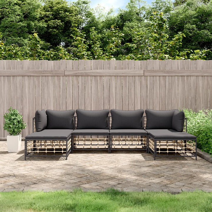 9-Tlg. Garten-Lounge-Set Mit Kissen Anthrazit Poly Rattan