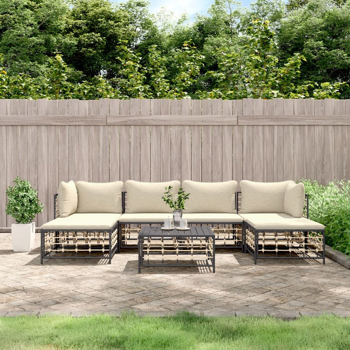 9-Tlg. Garten-Lounge-Set Mit Kissen Anthrazit Poly Rattan