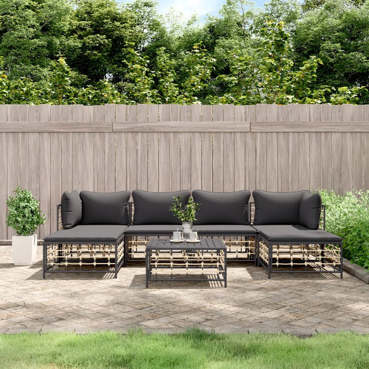 9-Tlg. Garten-Lounge-Set Mit Kissen Anthrazit Poly Rattan