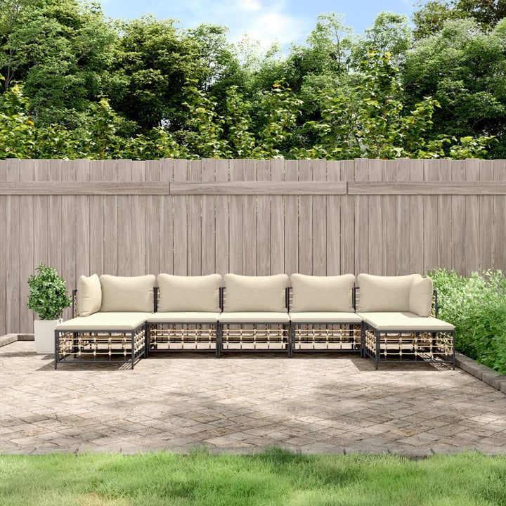 9-Tlg. Garten-Lounge-Set Mit Kissen Anthrazit Poly Rattan