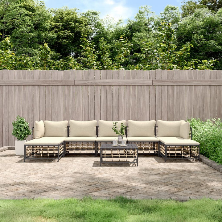 9-Tlg. Garten-Lounge-Set Mit Kissen Anthrazit Poly Rattan