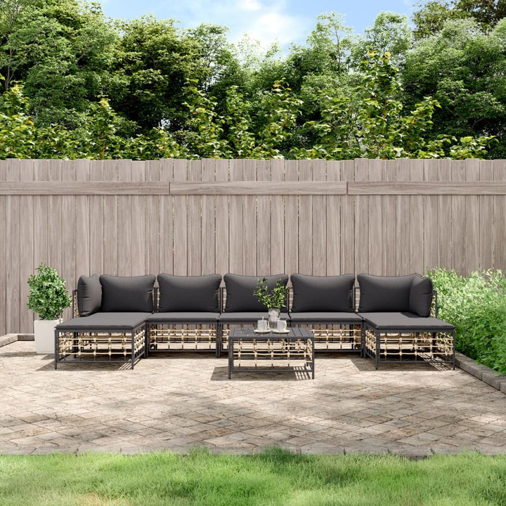 9-Tlg. Garten-Lounge-Set Mit Kissen Anthrazit Poly Rattan