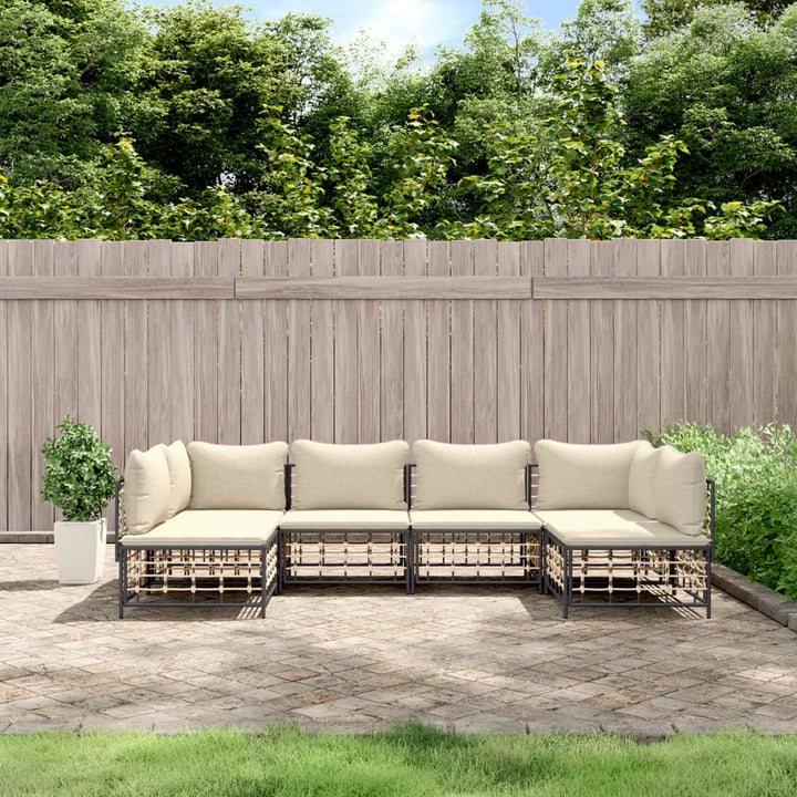 9-Tlg. Garten-Lounge-Set Mit Kissen Anthrazit Poly Rattan