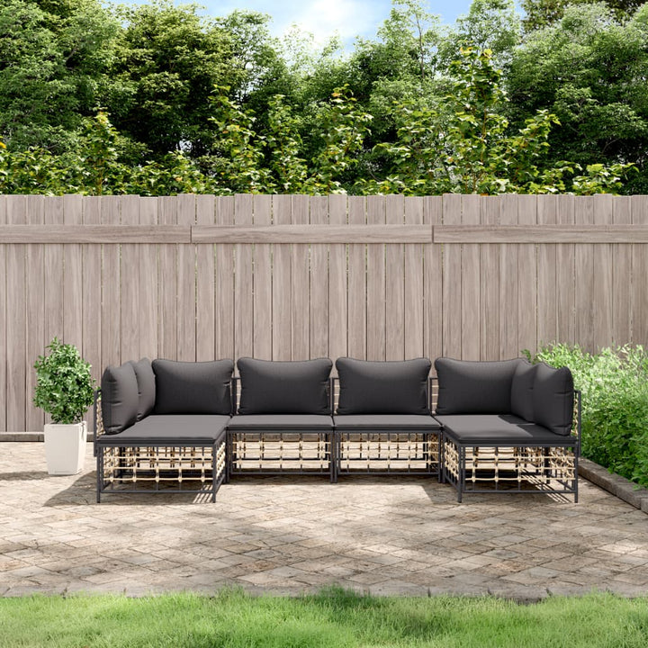 9-Tlg. Garten-Lounge-Set Mit Kissen Anthrazit Poly Rattan