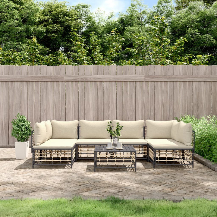 9-Tlg. Garten-Lounge-Set Mit Kissen Anthrazit Poly Rattan