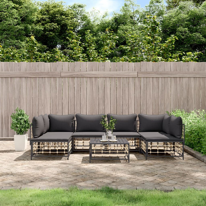 9-Tlg. Garten-Lounge-Set Mit Kissen Anthrazit Poly Rattan