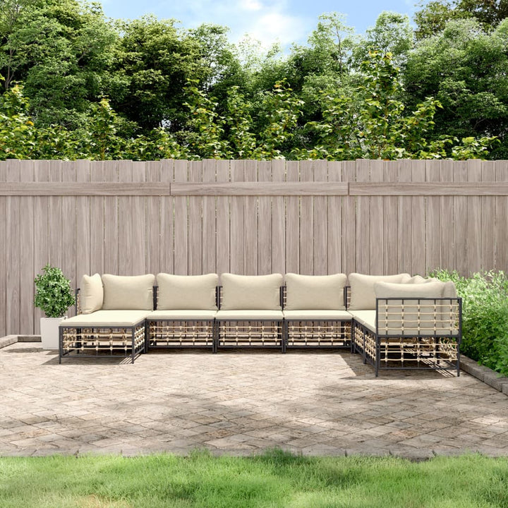 9-Tlg. Garten-Lounge-Set Mit Kissen Anthrazit Poly Rattan