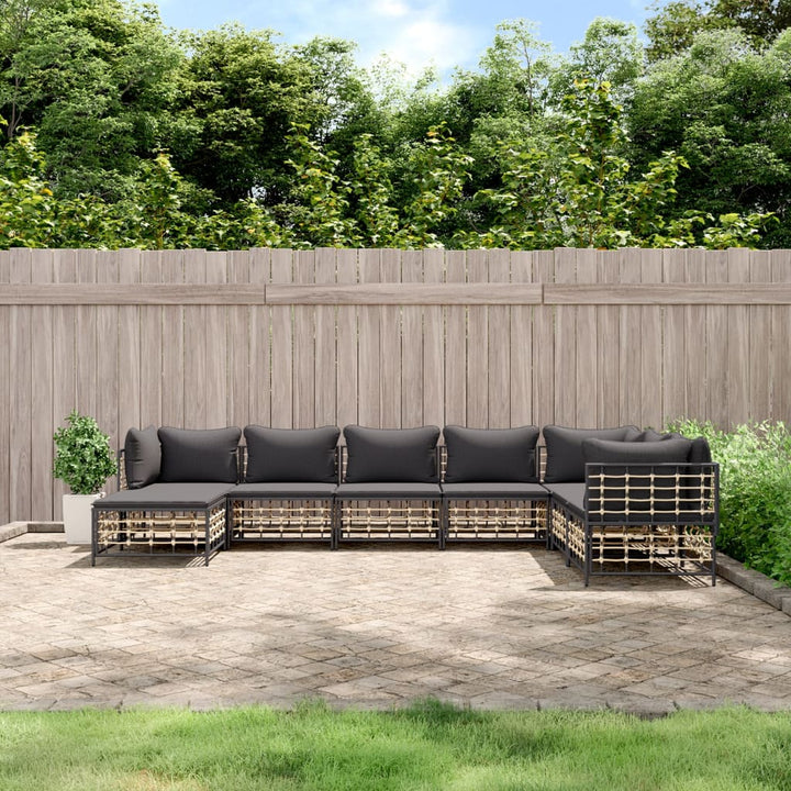 9-Tlg. Garten-Lounge-Set Mit Kissen Anthrazit Poly Rattan