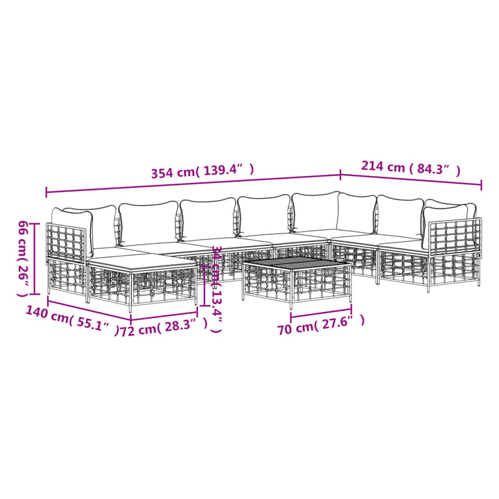 9-Tlg. Garten-Lounge-Set Mit Kissen Anthrazit Poly Rattan