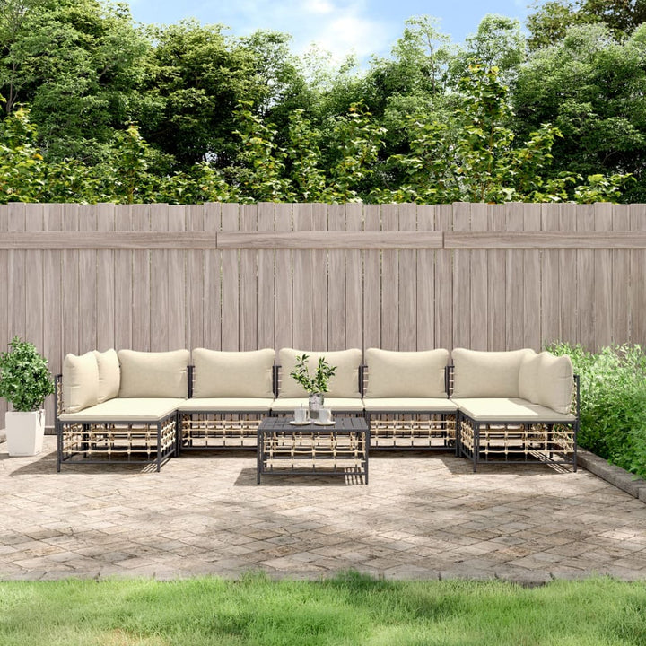 9-Tlg. Garten-Lounge-Set Mit Kissen Anthrazit Poly Rattan