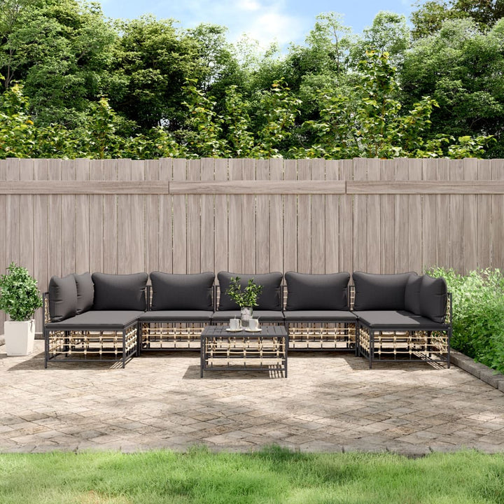 9-Tlg. Garten-Lounge-Set Mit Kissen Anthrazit Poly Rattan