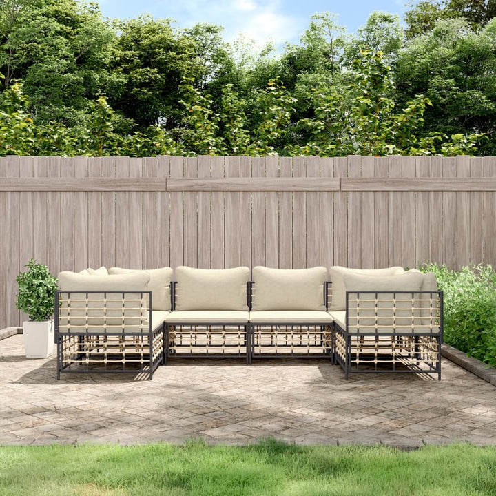 9-Tlg. Garten-Lounge-Set Mit Kissen Anthrazit Poly Rattan