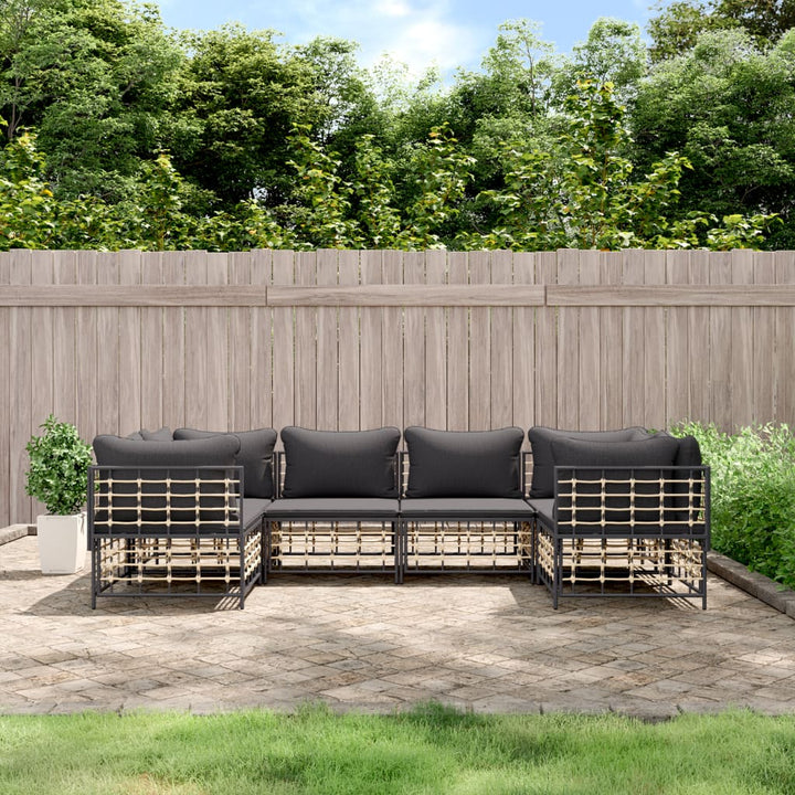 9-Tlg. Garten-Lounge-Set Mit Kissen Anthrazit Poly Rattan