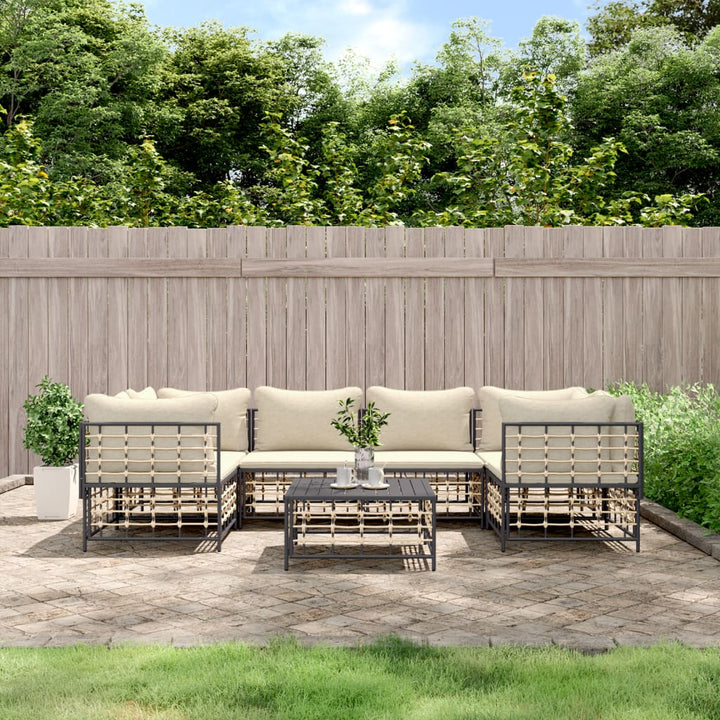 9-Tlg. Garten-Lounge-Set Mit Kissen Anthrazit Poly Rattan